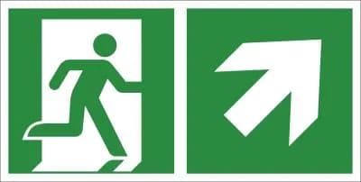 Rettungsweg rechts aufwärts, 300x150mm, nachleuchtend, Aluminium
