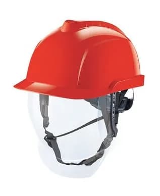 MSA V-Gard 950 Helm rot unbelüftet, Lichtbogen und Ohrklappen angebracht