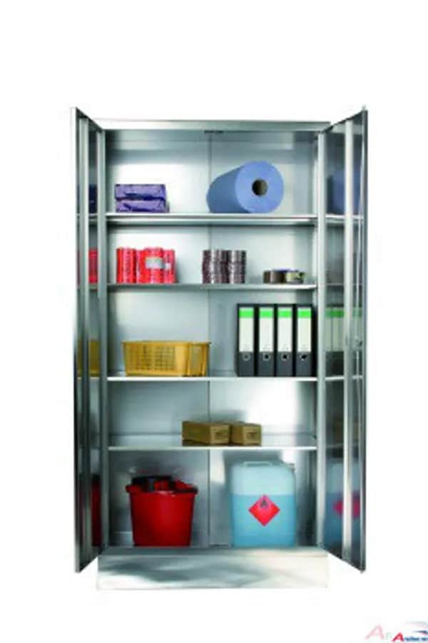 Edelstahl-Flügeltürenschrank, 2 Türen,Tiefe 600 mm